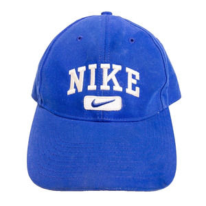 Vintage Y2K 2000's Nike Logo Spellout Adjustable Gray Tag Hat Blue